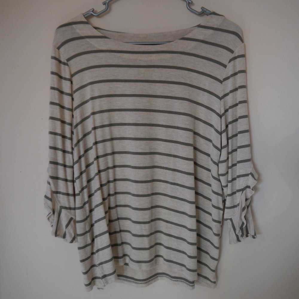 Chico's Striped Frill Sleeve Top